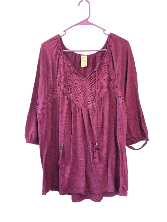 Faded Glory Tops - Faded Glory Boho Lace Peasant Top - Plum Purple Size 3X